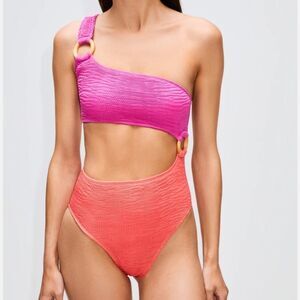 Cleonie Women's Pink & Orange One Shoulder Shell Maillot Swimwear Size Medium